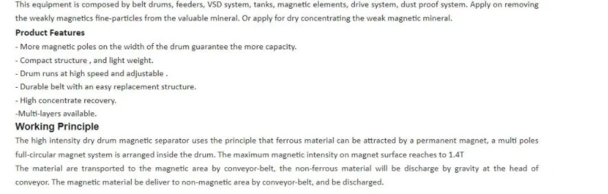High Intensity Dry Drum Magnetic Separator